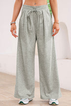 Gray Tied Elastic High Waist Pleated Detail Solid Sweatpants