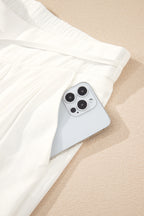 White Solid Drop Waist Pleated Wide Leg Casual Pants