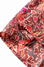 Red Floral Print Long Sleeve Shirred High Neck Loose Mini Dress