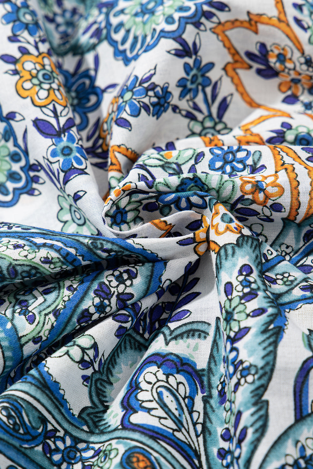 Blue Bohemian Paisley Floral V Neck Short Sleeve Mini Dress