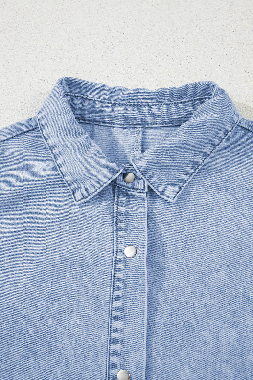 Beau Blue Double Ruffled Sleeves Buttoned A-line Collared Mini Denim Dress