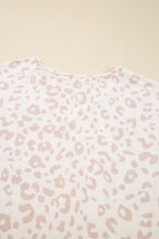 Beige Cheetah V Neck Tee and Pants Lounge Set