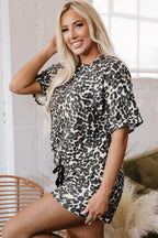 Black Cheetah Printed Casual Tee and Shorts Lounge Set