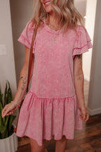Sachet Pink Mineral Wash Raw Edge Ruffle Mini Dress