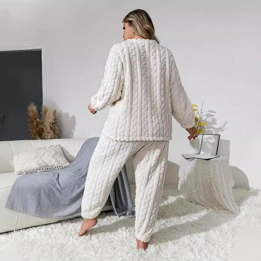 Plush Crew Neck Casual Long Sleeve Two-piece Pants