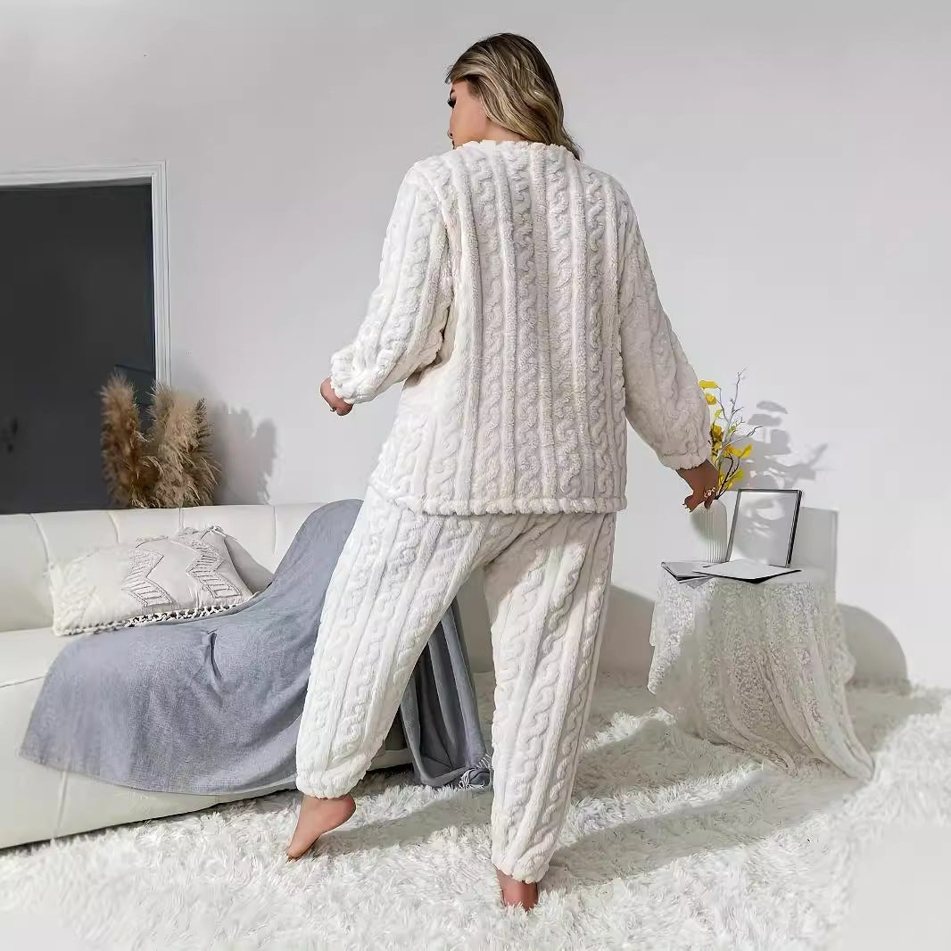 Plush Crew Neck Casual Long Sleeve Two-piece Pants