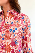 Red Fall Flower Print Long Sleeve Mini Dress