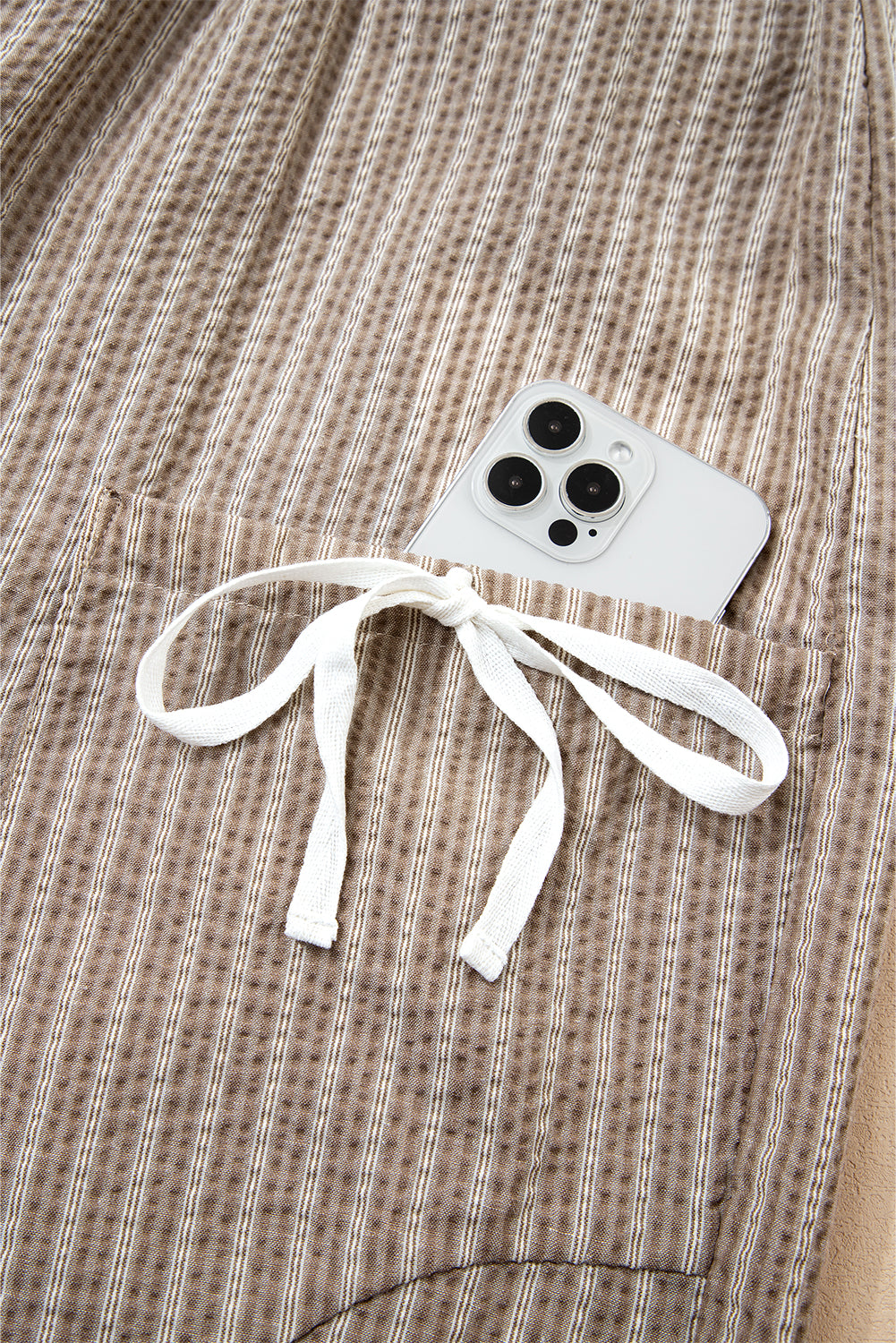 Brown Stripe Drawstring Cargo Jogger Pants with Pockets