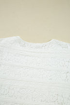 White Lace Crochet Round Neck Puff Sleeve Shift Mini Dress