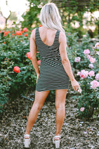 Black Stripe Ribbed Knit Sleeveless Mini Dress
