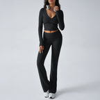 Women's Casual Sports Slim-fitting Knitted Long-sleeved Trousers Two-piece Suit