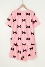Pink Bow Printed Short 2pcs Lounge Set