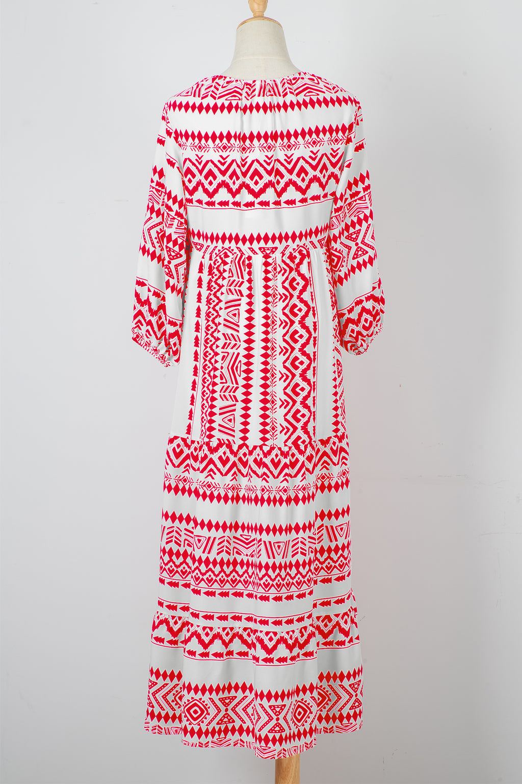 Red Boho Printed Half Sleeve Maxi Dress