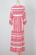 Red Boho Printed Half Sleeve Maxi Dress