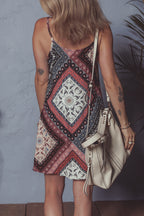 Red Geometric Paisley Print Sleeveless Shift Mini Dress