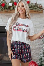 Pink Mama Claus Plaid Letter Tee Nutcracker Shorts 2pcs Lounge Set