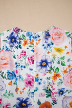 Sky Blue Vibrant Floral Print Cap Sleeve Mini Dress