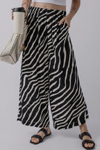 Black Zebra Striped Summer Wide Leg Pants