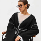 Lace-up Knitted Cardigan Loose Mid-length Sweater Coat