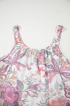Multicolour Floral Print Fringed Tie U Neck Sleeveless Mini Dress