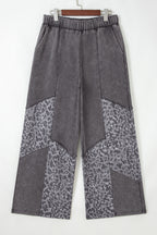 Dark Grey Mineral Wash Leopard Patchwork Loose Pants