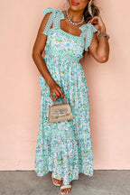 Pink Floral Lace Tied Strap Empire Waist Maxi Dress