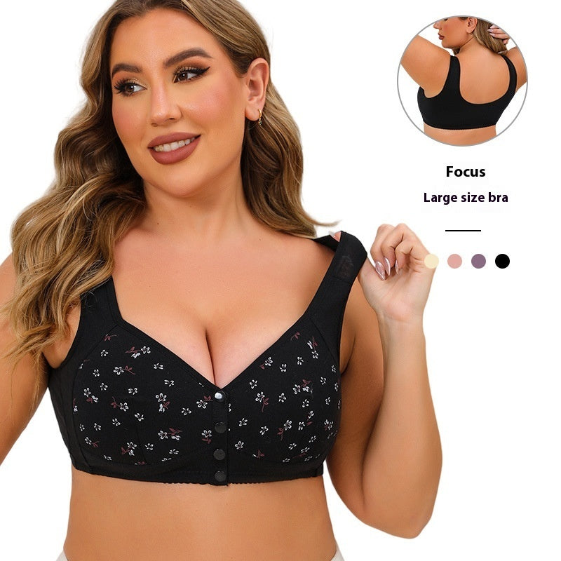 Front Button Printed Wireless Plus Size Bra