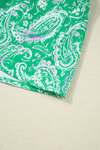 Green Paisley Print Long Sleeve Button Front Tied Waist Mini Dress