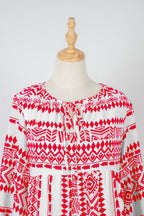 Red Boho Printed Half Sleeve Maxi Dress