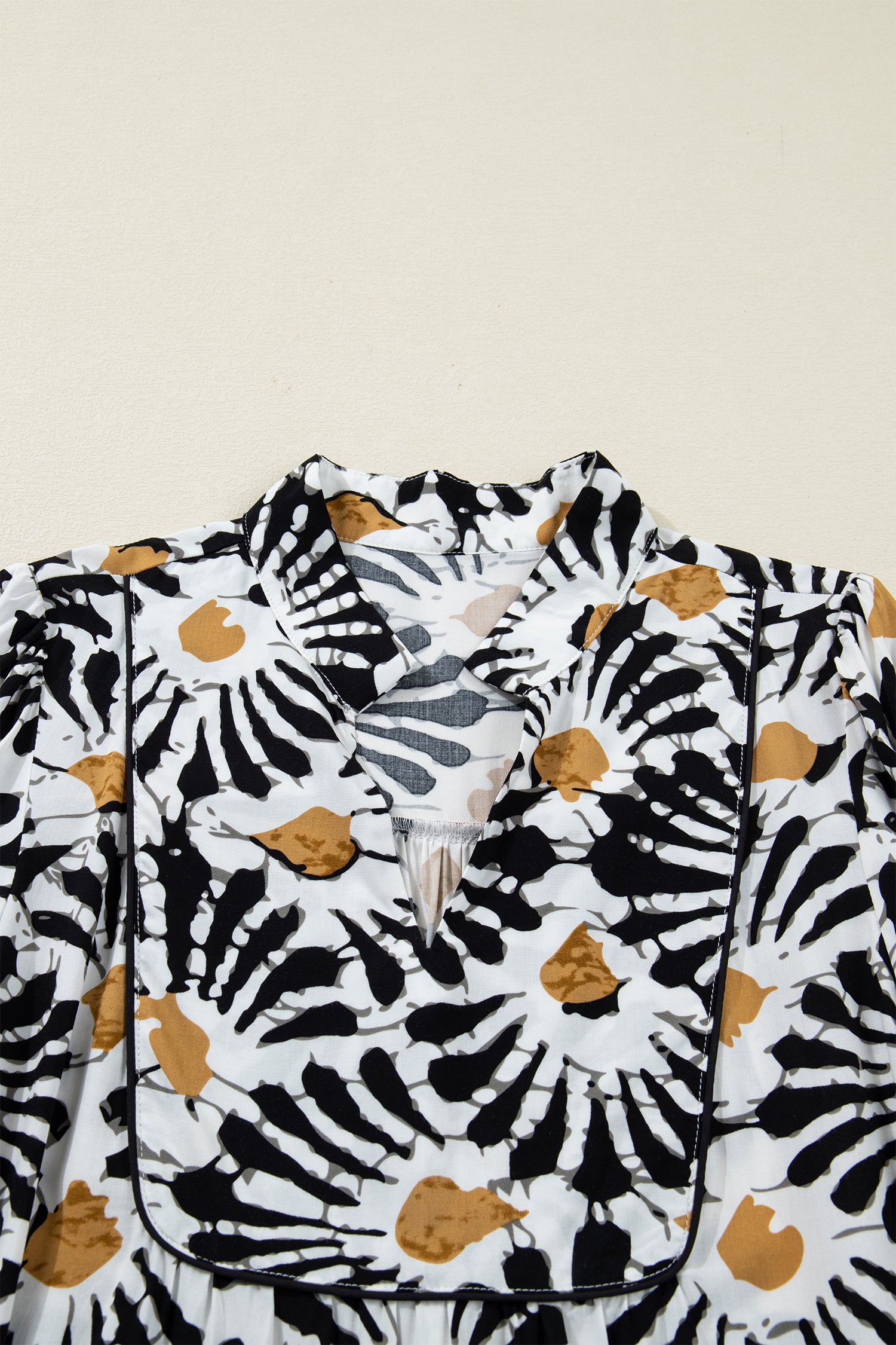 Black Abstract Floral Print Split V Neck Long Dress with Sleeves