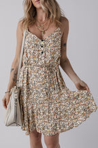 Khaki Boho Floral Printed Tie Waist Flared Sundress