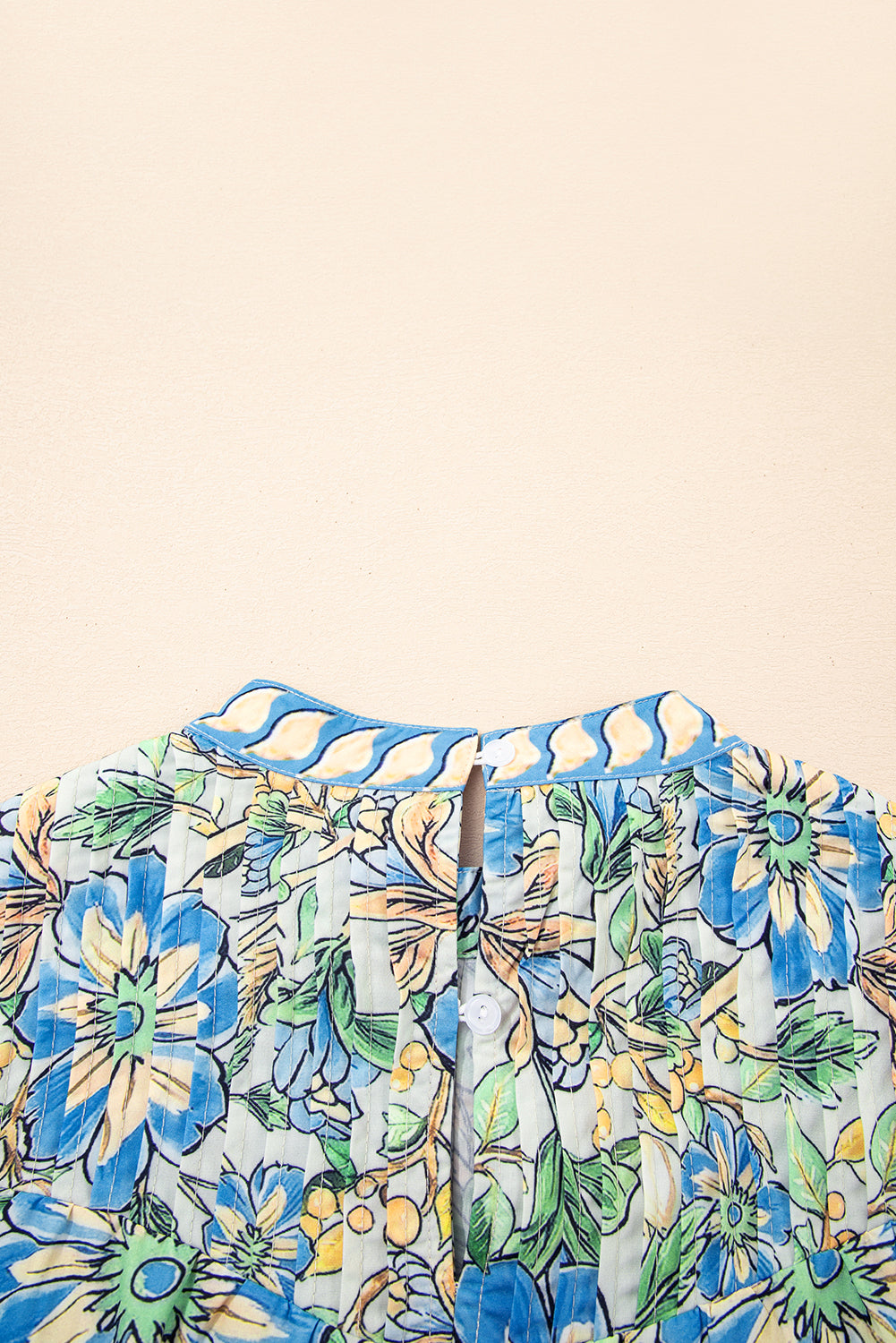 Spinach Green Botanical Floral Print Pleated Ruffle Detail Short Dress