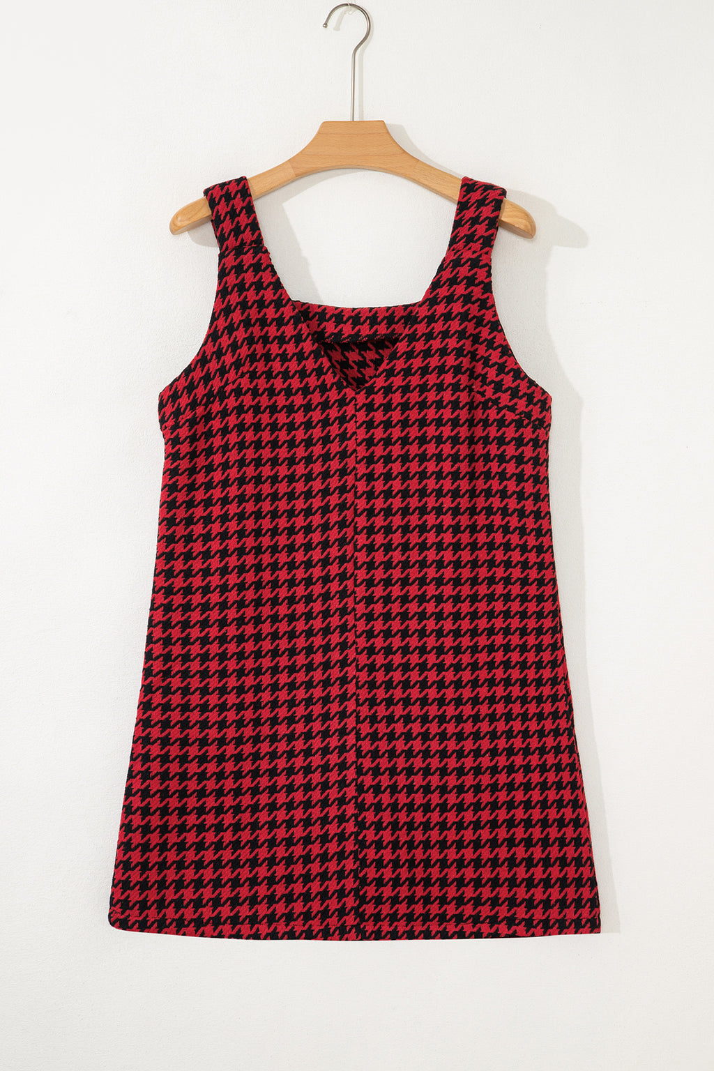 Red Houndstooth Print V Neck Sleeveless Mini Dress