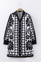 Black Polka Dot Floral Printed V Neck Long Sleeve Shift Mini Dress