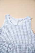 Light Blue Plaid Tiered A-line Sleeveless Mini Sundress