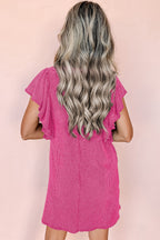 Black Textured Ruffled Flutter Sleeve Mini Dress