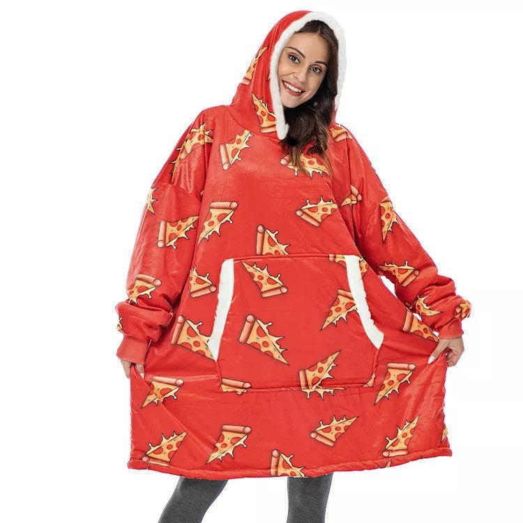 Christmas Pajamas Flannel Printed Hooded Blanket