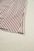 Brown Stripe Knot Waist Puff Sleeve Button Down Mini Shirt Dress