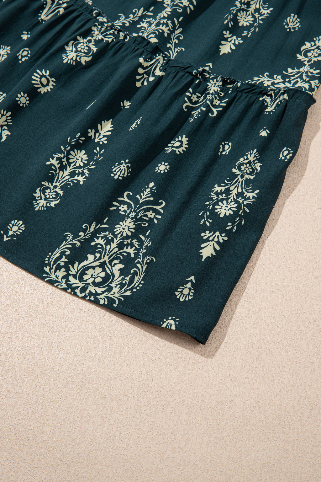 Red Boho Floral Print Lettuce Trim 3/4 Sleeve Mini Dress