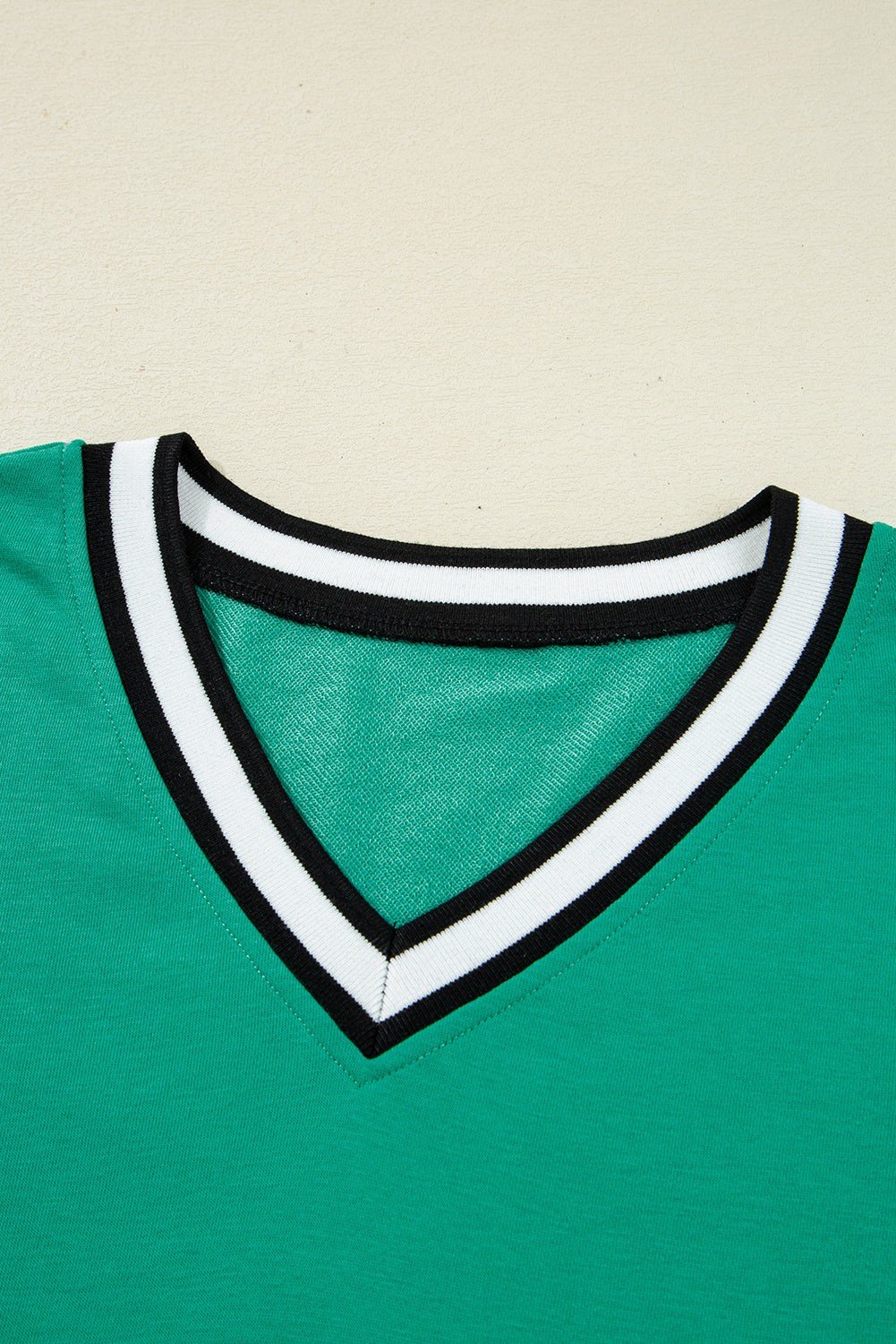 Mint Green Varsity Contrast Striped V Neck Long Sleeve T Shirt Dress with Pockets