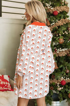 White Father Christmas Contrast Collar Button Front Long Sleeve A-line Mini Dress
