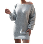 Casual Off-the-shoulder Lantern Sleeve Knitted Sweater Dress
