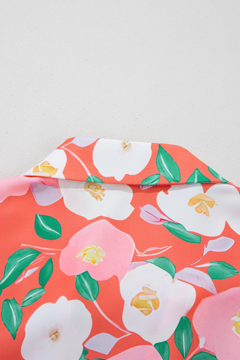 Fresh Salmon Floral Print Contrast Striped Trim Polo Collar T Shirt Dress