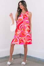 Rose Abstract Floral Print Sleeveless Shift Mini Dress