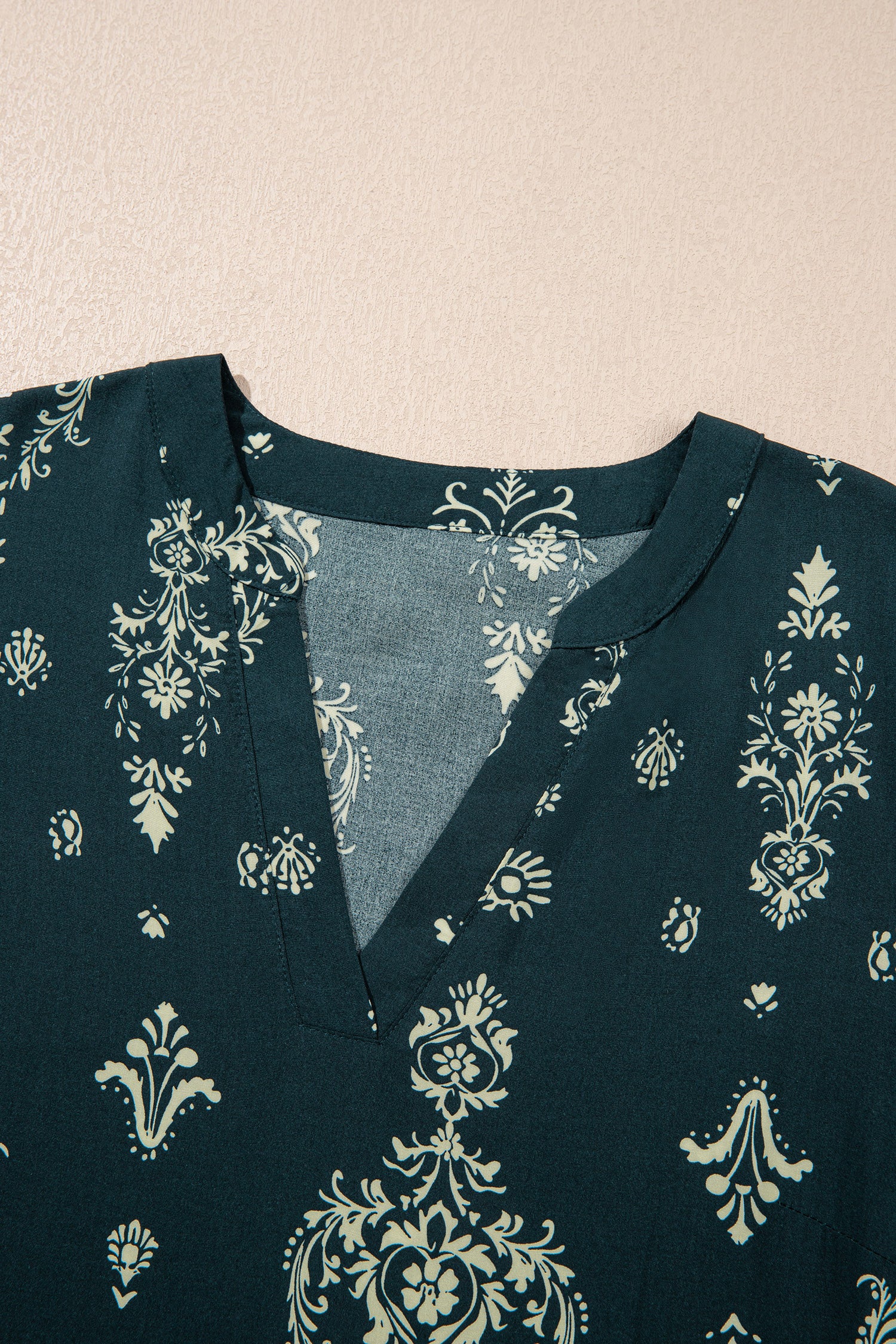 Red Boho Floral Print Lettuce Trim 3/4 Sleeve Mini Dress