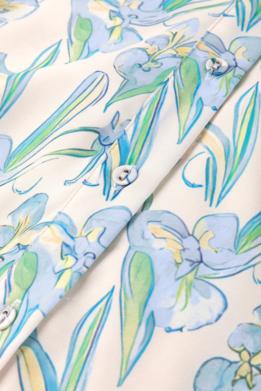 Green Floral Print Shirtcollar Buttoned Short Sleeve Shift Dress