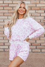 Pink Leopard Animal Print Pullover and Shorts Loungewear