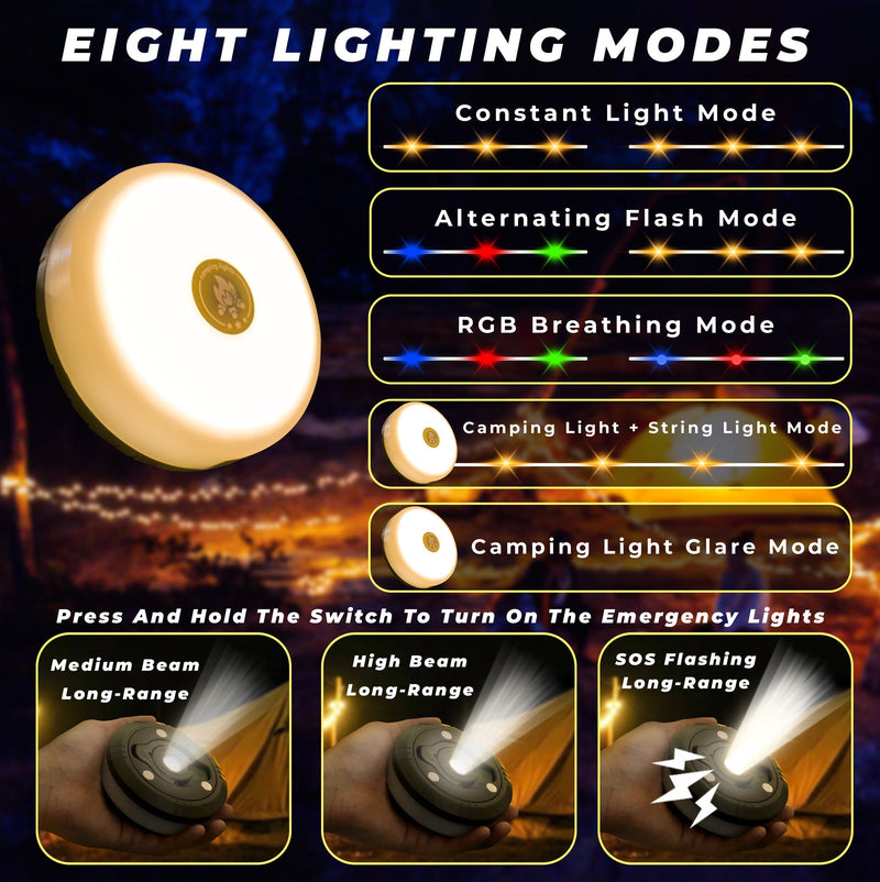 Uttrekkbare campinglamper: Alt-i-ett-modus med varme- og RGB-modus